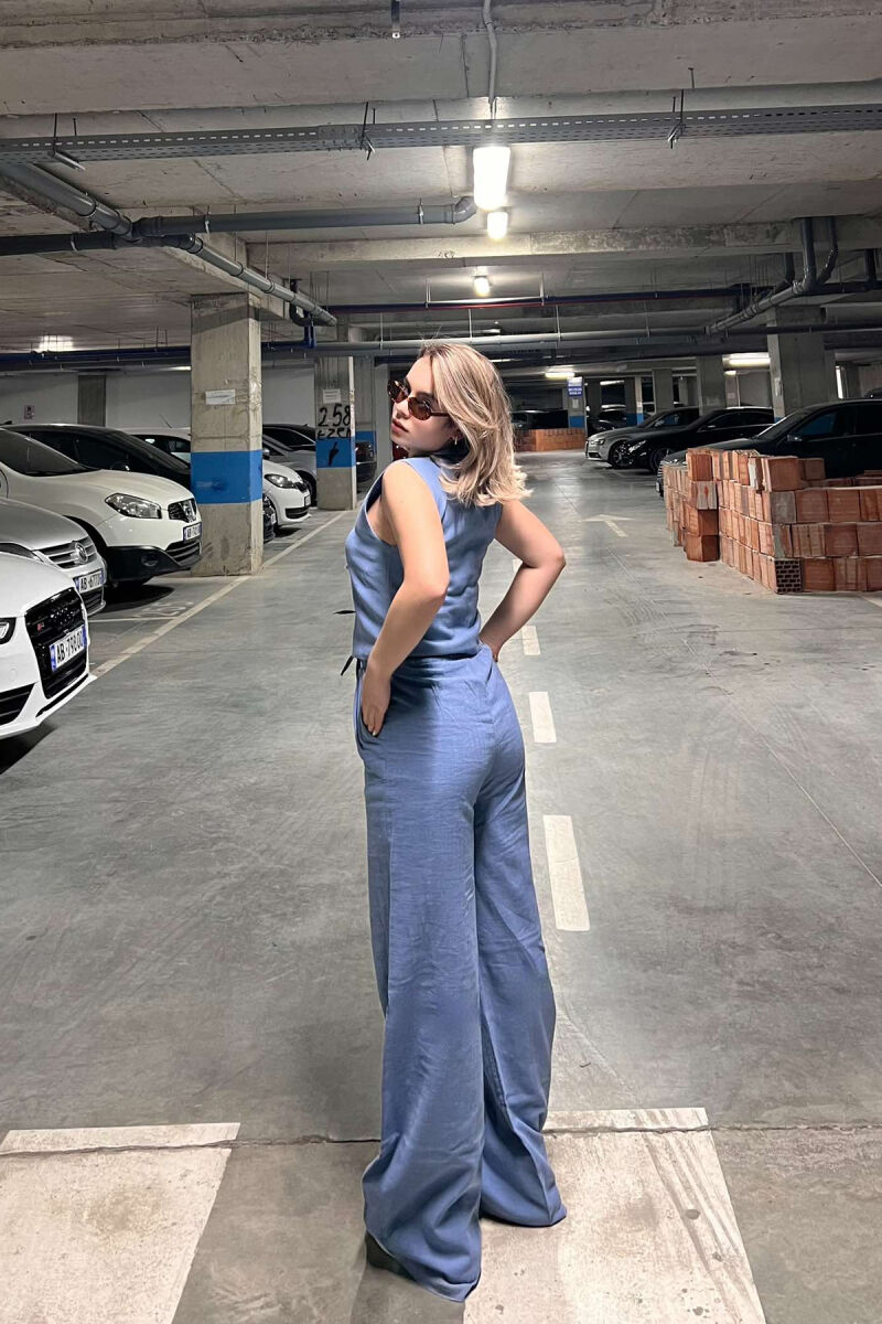 LACING DETAILS TANK TOP+TROUSERS ONE COLOR WOMEN SET LIGHTBLUE/BZ - 2