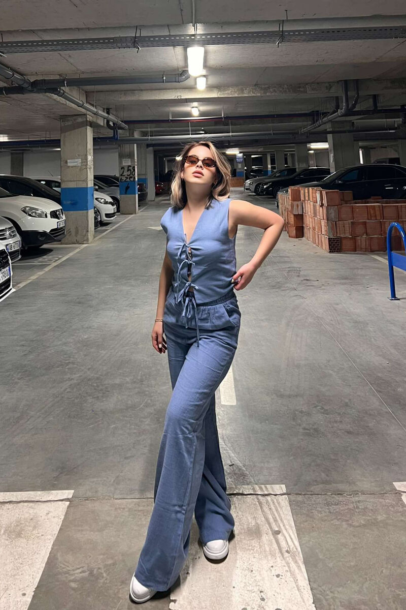 LACING DETAILS TANK TOP+TROUSERS ONE COLOR WOMEN SET LIGHTBLUE/BZ - 3