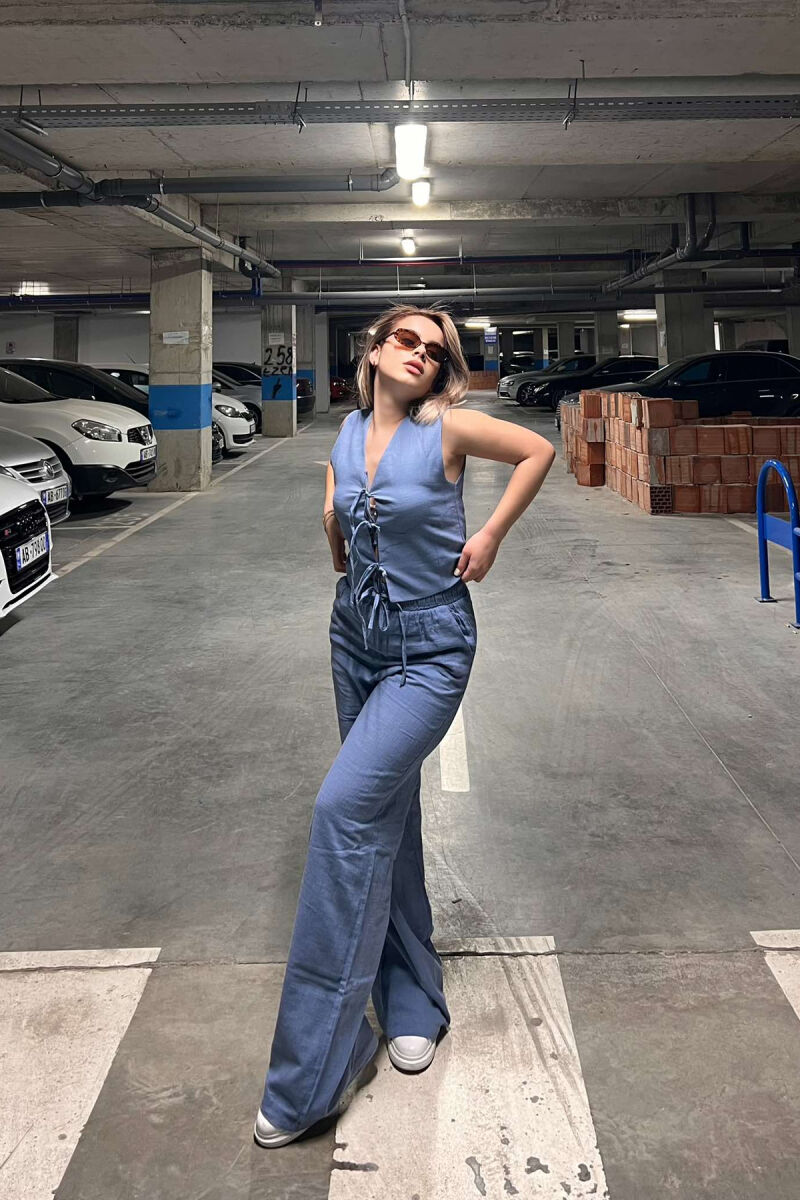 LACING DETAILS TANK TOP+TROUSERS ONE COLOR WOMEN SET LIGHTBLUE/BZ - 4