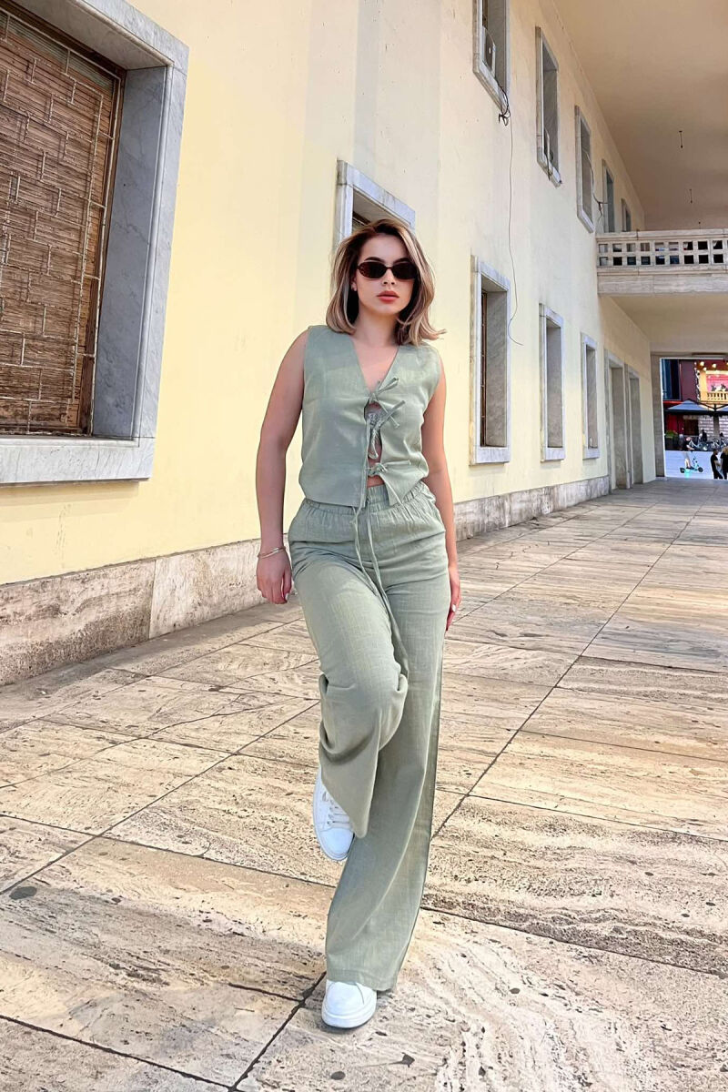 LACING DETAILS TANK TOP+TROUSERS ONE COLOR WOMEN SET MINT/MENTE - 1