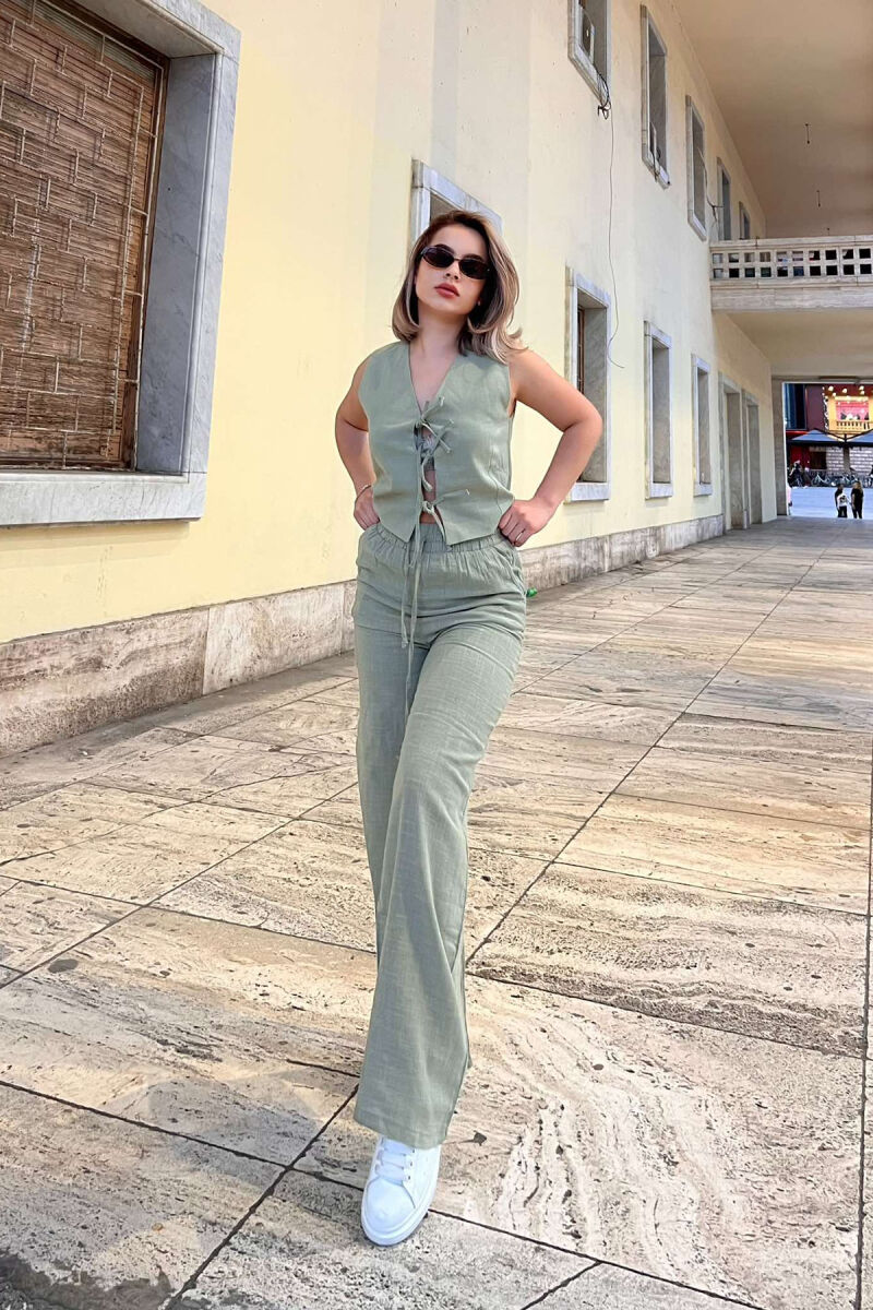LACING DETAILS TANK TOP+TROUSERS ONE COLOR WOMEN SET MINT/MENTE - 4