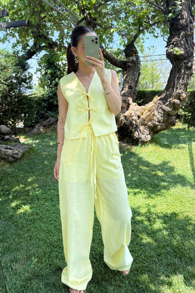 LACING DETAILS TANK TOP+TROUSERS ONE COLOR WOMEN SET YELLOW/E VERDHE - 1