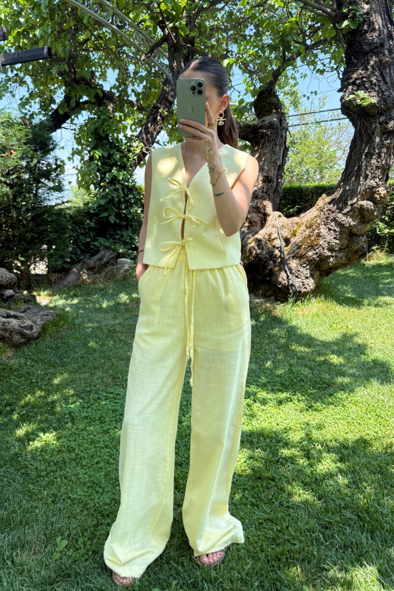 LACING DETAILS TANK TOP+TROUSERS ONE COLOR WOMEN SET YELLOW/E VERDHE - 2