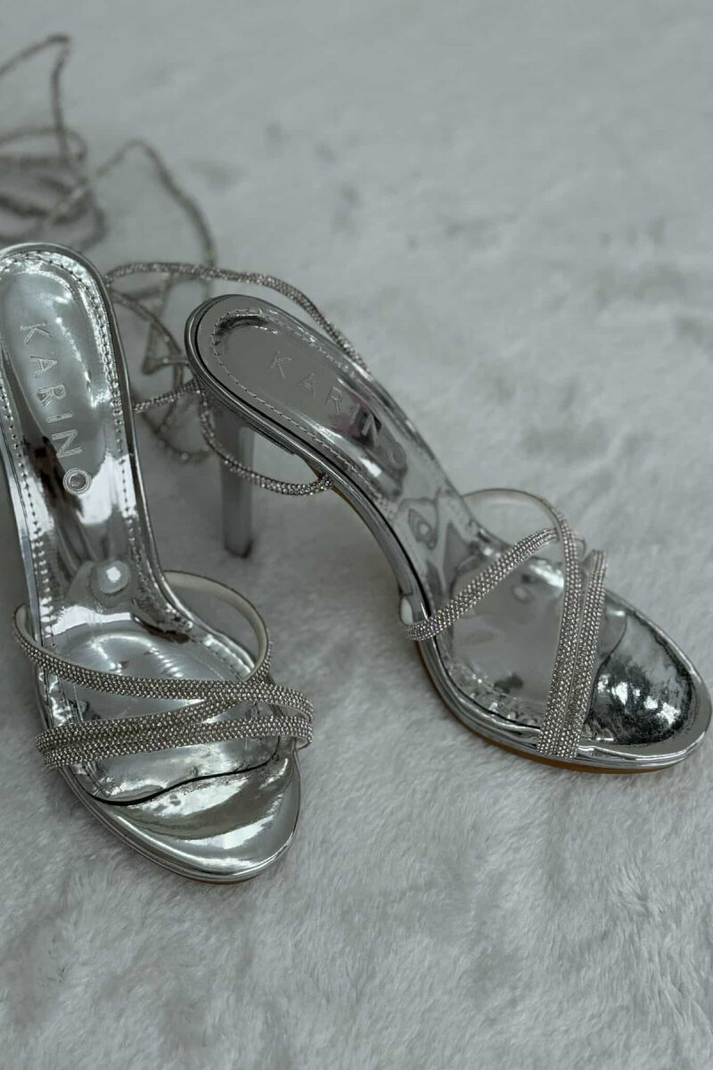 LACING DIAMOND DETAILS HIGH HEEL WOMEN SANDALS SILVER/ARGJEND - 2