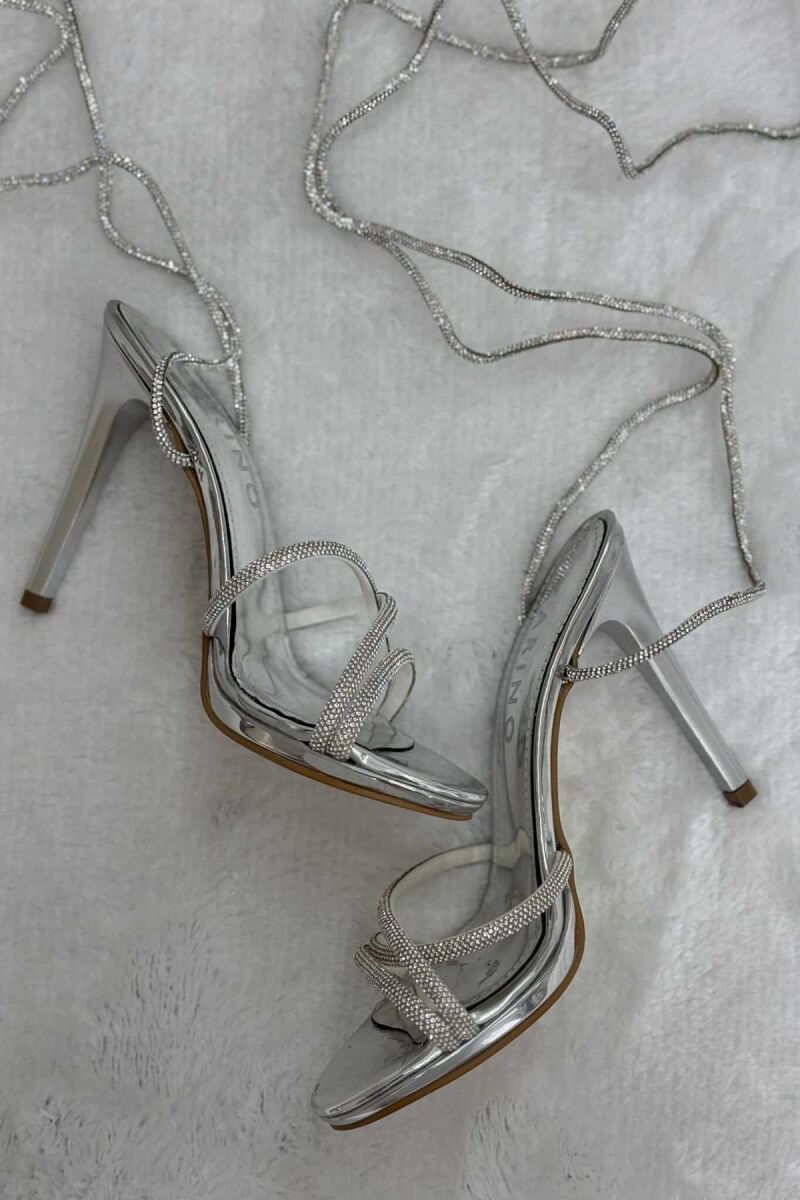 LACING DIAMOND DETAILS HIGH HEEL WOMEN SANDALS SILVER/ARGJEND - 3