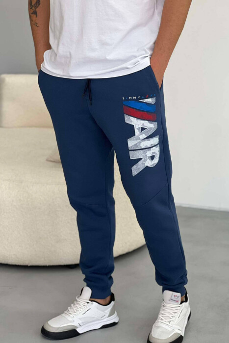 LACING ELASTIC WAIST MEN SWEATPANTS IN BLUE COLOR - 1