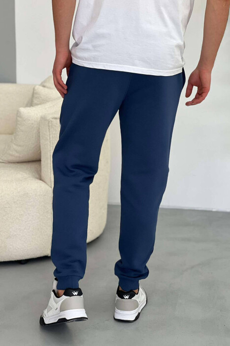 LACING ELASTIC WAIST MEN SWEATPANTS IN BLUE COLOR - 3