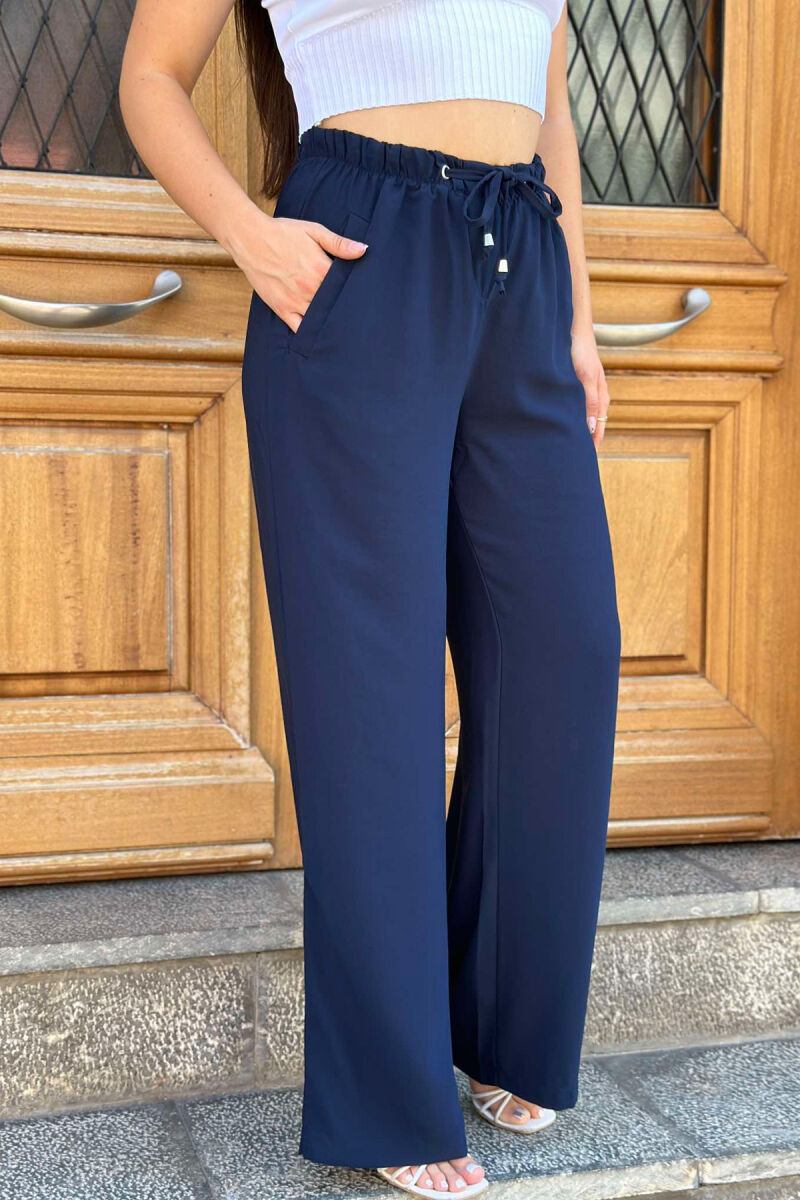 LACING ELASTIC WAIST WOMEN TROUSERS BLUE/BLU - 1