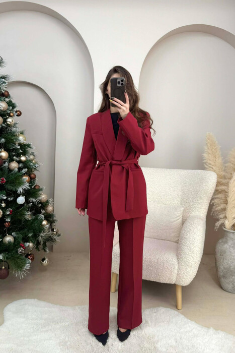 LACING JACKET+TROUSERS ONE COLOR WOMEN SET BURGUNDY/VISHNJE - 