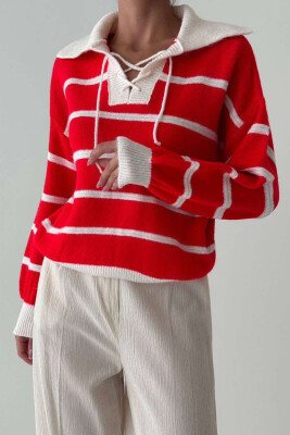 LACING LINES POLO NECK WOMAN SWEATER RED/E KUQE 