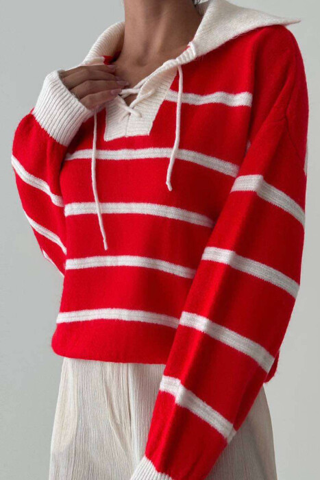 LACING LINES POLO NECK WOMAN SWEATER RED/E KUQE - 5