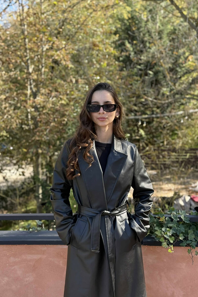 LACING LONG LEATHER WOMEN JACKET BLACK/ E ZEZE - 2