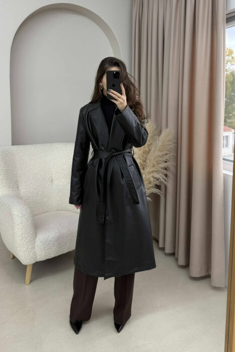 LACING LONG LEATHER WOMEN JACKET BLACK/ E ZEZE - 6