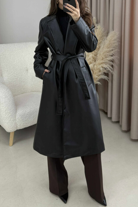 LACING LONG LEATHER WOMEN JACKET BLACK/ E ZEZE - 8