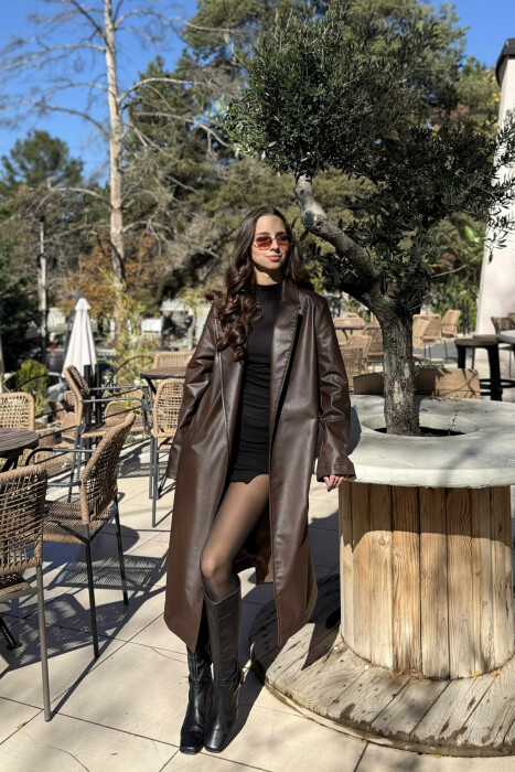 PARDESY E GJATË LËKURE ME LIDHËSE PËR FEMRA NË NGJYRË KAFE - KLAUDIO FASHION