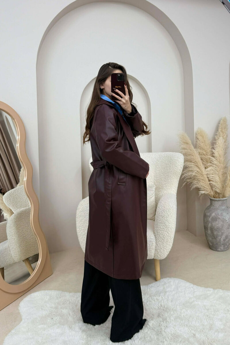 LACING LONG LEATHER WOMEN JACKET BURGUNDY/VISHNJE - 2