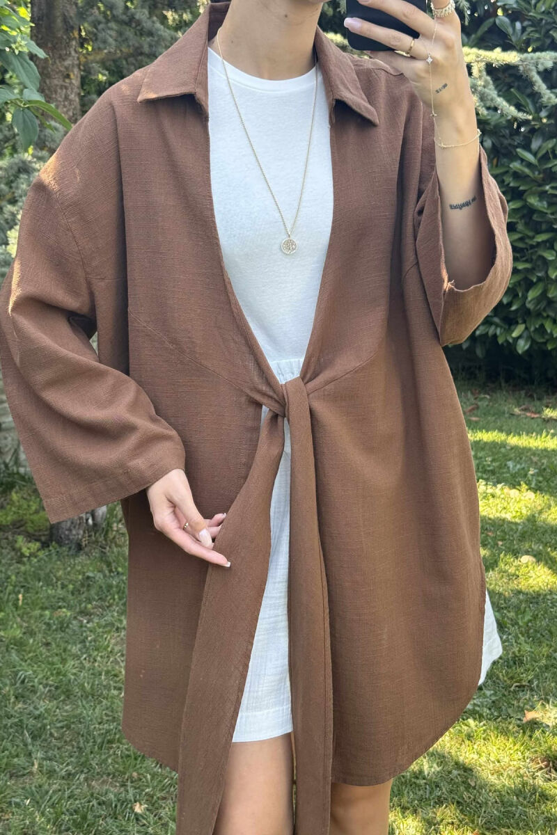 LACING ONE COLOR SIMPLE WOMEN SHIRT BROWN/KAFE - 3