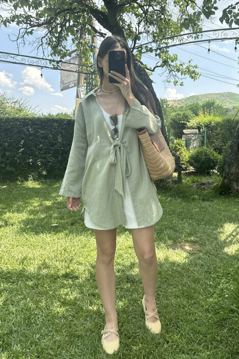 LACING ONE COLOR SIMPLE WOMEN SHIRT MINT/MENTE 