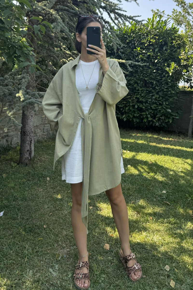 LACING ONE COLOR SIMPLE WOMEN SHIRT OLIVE/ULLI - 1