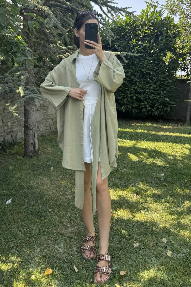 LACING ONE COLOR SIMPLE WOMEN SHIRT OLIVE/ULLI - 2