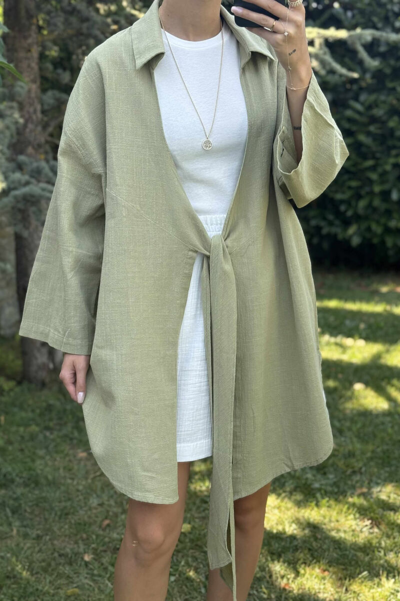 LACING ONE COLOR SIMPLE WOMEN SHIRT OLIVE/ULLI - 3