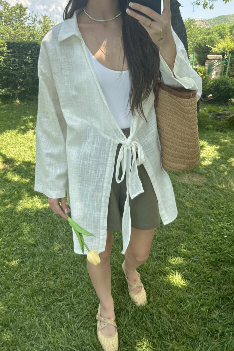LACING ONE COLOR SIMPLE WOMEN SHIRT WHITE-E BARDHE - 2