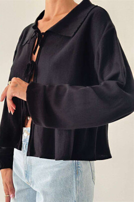 LACING ONE COLOR WOMAN CARDIGAN BLACK/ E ZEZE 