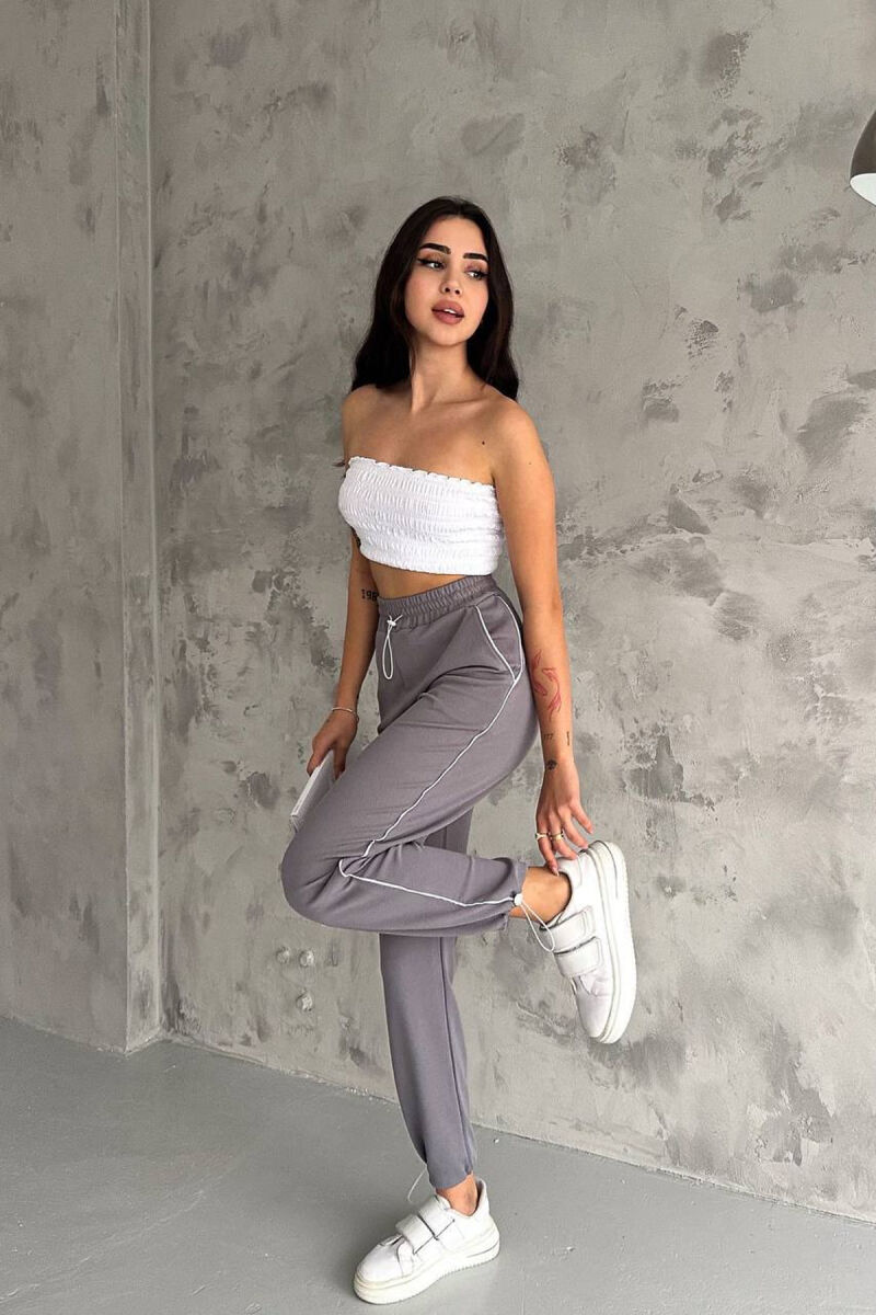 LACING ONE COLOR WOMAN TROUSERS GREY/GRI - 2