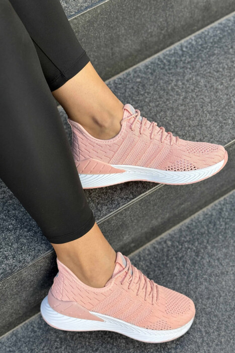 LACING PLATFORM LINES WOMAN SNEAKERS POWDER/PUDER - KLAUDIO FASHION