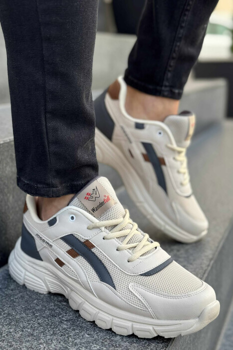 LACING PLATFORM MEN SNEAKERS BEIGE+BROWN/BEZHE+KAFE - KLAUDIO FASHION