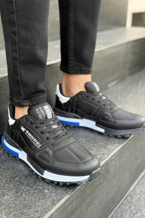 LACING PLATFORM MEN SNEAKERS BLACK-BLUE/ZEBL - KLAUDIO FASHION