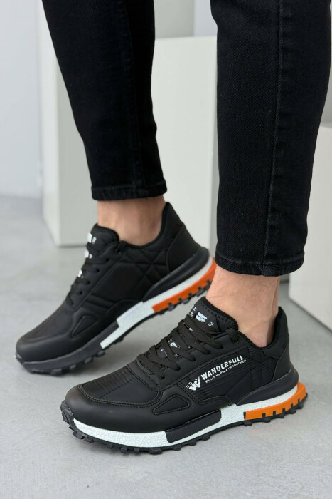 LACING PLATFORM MEN SNEAKERS BLACK-ORANGE/ZE-PO - KLAUDIO FASHION