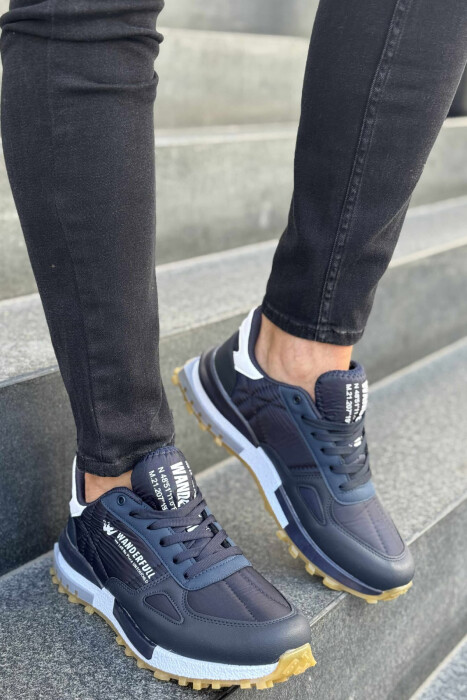 LACING PLATFORM MEN SNEAKERS DARK BLUE/BEE - KLAUDIO FASHION