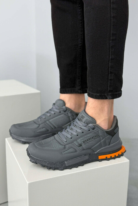 LACING PLATFORM MEN SNEAKERS DARK GREY+ORANGE/GEEPO - KLAUDIO FASHION