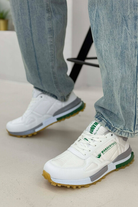 LACING PLATFORM MEN SNEAKERS WHITE/GREEN-BAJE - KLAUDIO FASHION