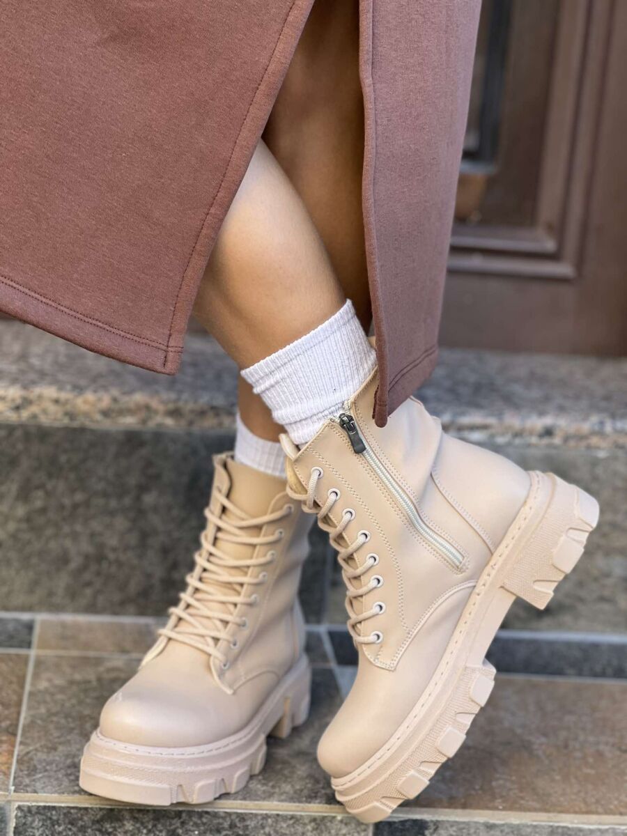 LACING PLATFORM WOMAN ANKLE BOOTS BEIGE/BEZHE - 2