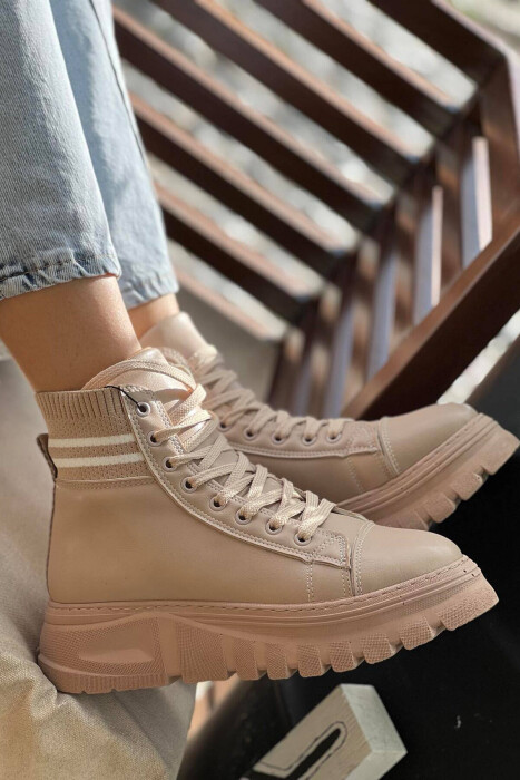 LACING PLATFORM WOMAN ANKLE BOOTS BEIGE/BEZHE - 2