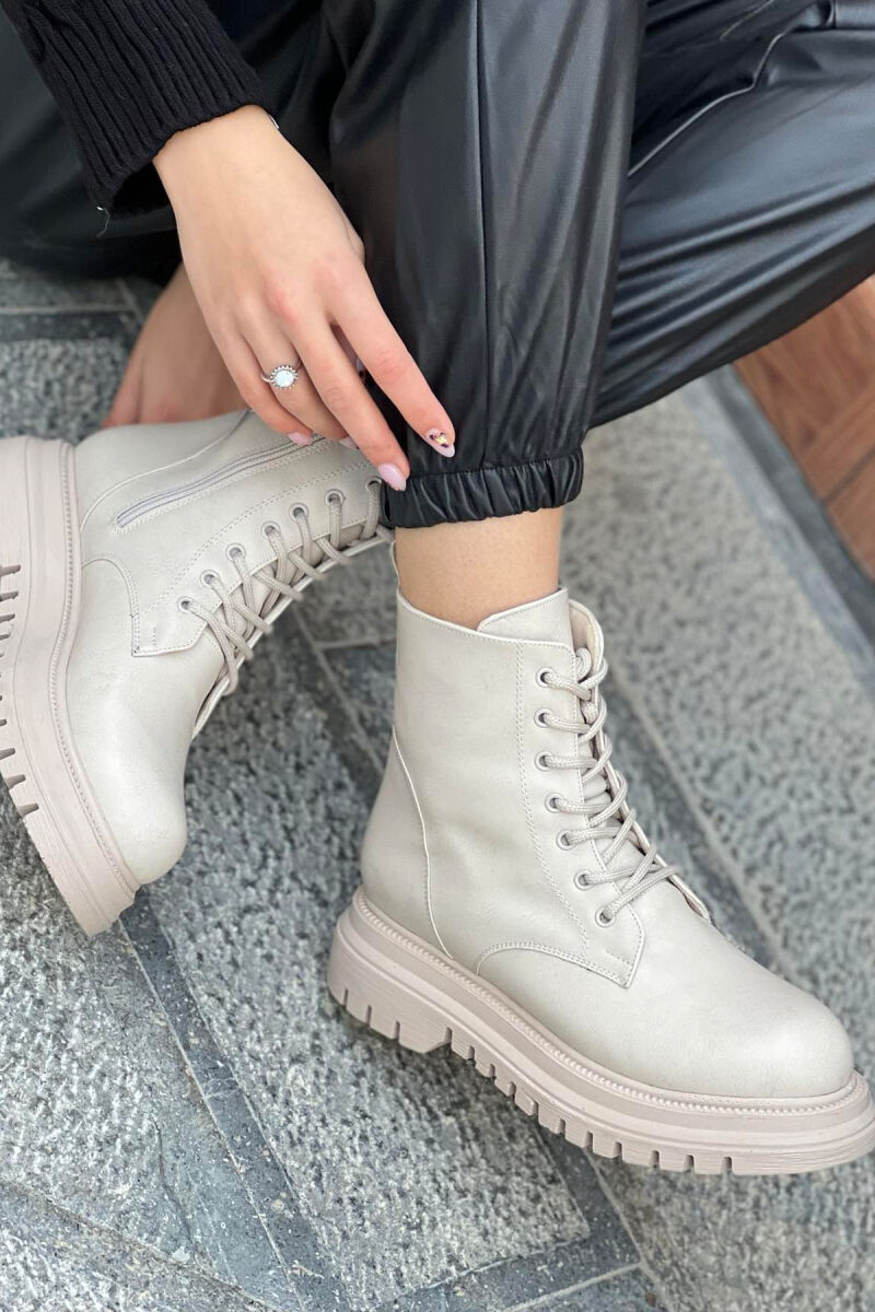 LACING PLATFORM WOMAN ANKLE BOOTS CREAM/KREM - 3