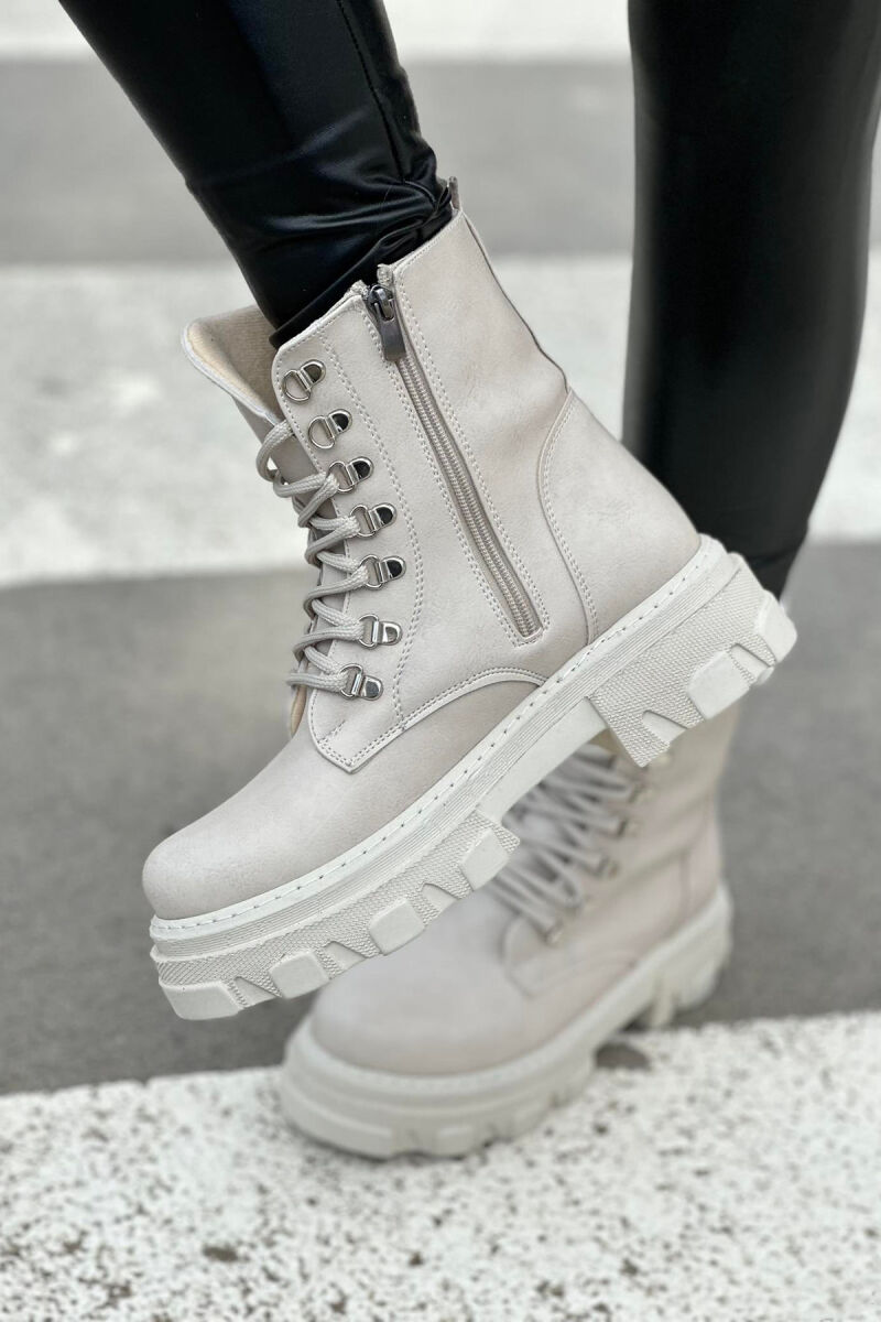 LACING PLATFORM WOMAN ANKLE BOOTS CREAM/KREM - 3