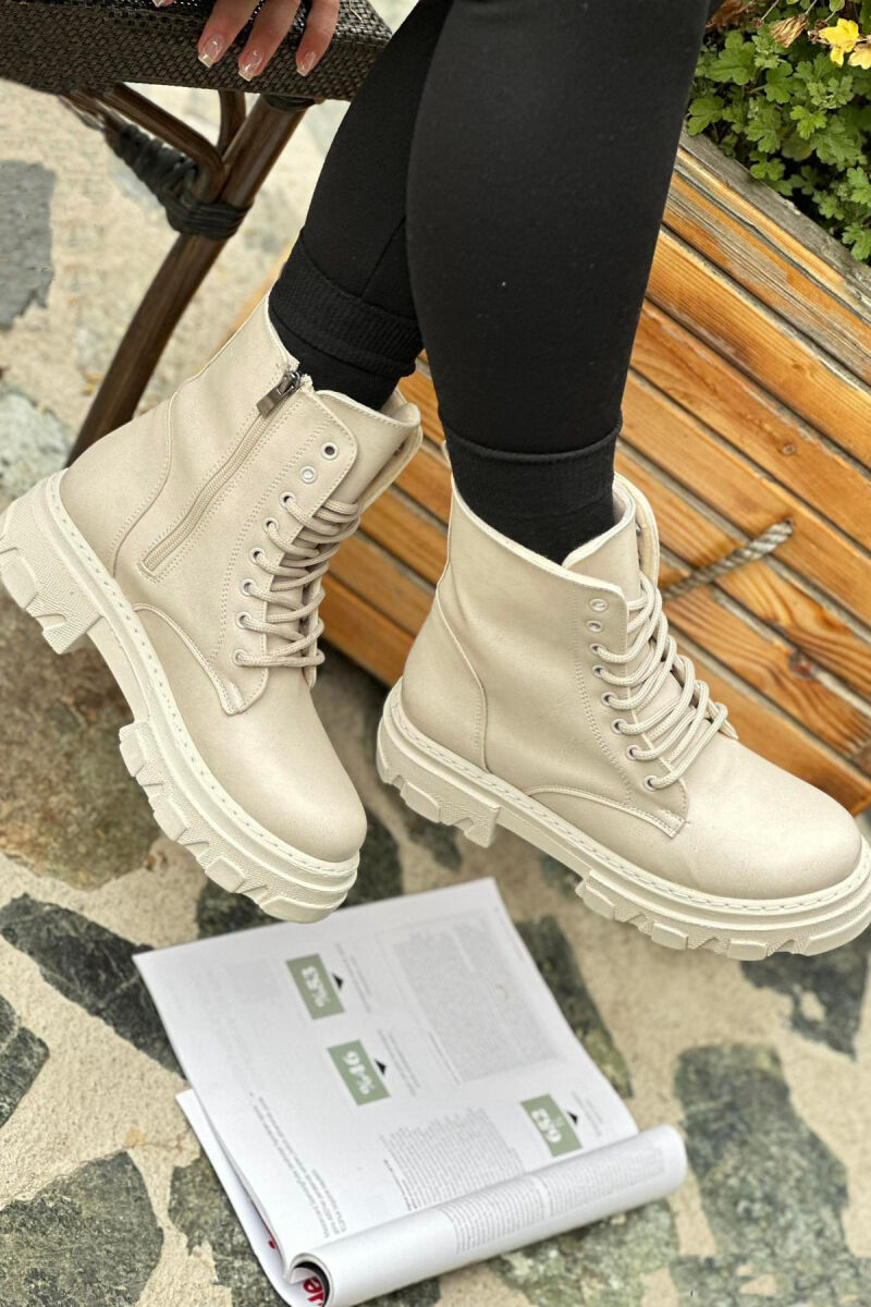 LACING PLATFORM WOMAN ANKLE BOOTS CREAM/KREM - 1