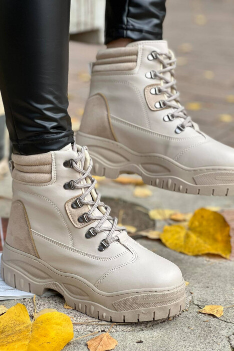 LACING PLATFORM WOMAN ANKLE BOOTS CREAM/KREM - 2