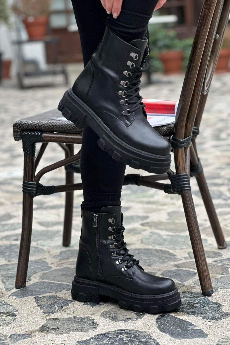 LACING PLATFORM WOMAN ANKLE BOOTS LEATHER BLACK/ZEZE LEKURE - 2