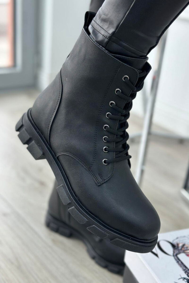 LACING PLATFORM WOMAN ANKLE BOOTS LEATHER BLACK/ZEZE LEKURE - 4