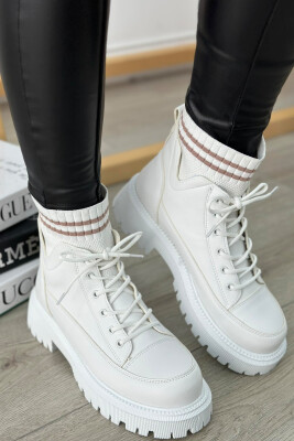 LACING PLATFORM WOMAN ANKLE BOOTS WHITE-E BARDHE 