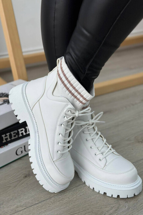 LACING PLATFORM WOMAN ANKLE BOOTS WHITE-E BARDHE - 4