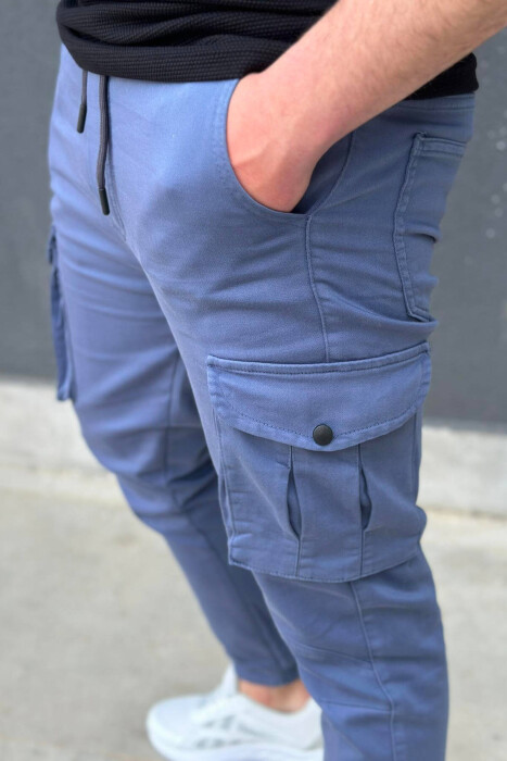 LACING POCKET ONE COLOR CARGO PANTS BLUE/BLU - 3