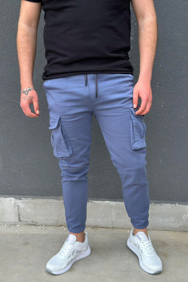 LACING POCKET ONE COLOR CARGO PANTS BLUE/BLU - 4