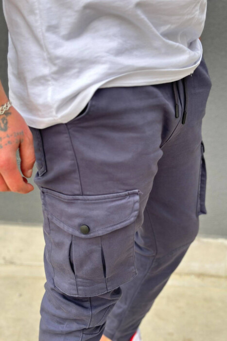 LACING POCKET ONE COLOR CARGO PANTS DARK BLUE/BEE - 4