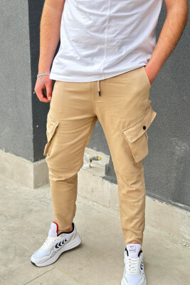 LACING POCKET ONE COLOR MEN CARGO PANTS BEIGE/BEZHE 