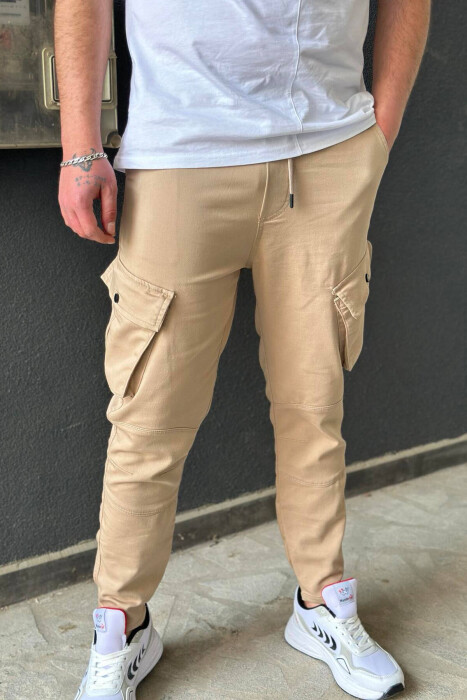 LACING POCKET ONE COLOR MEN CARGO PANTS BEIGE/BEZHE - 2